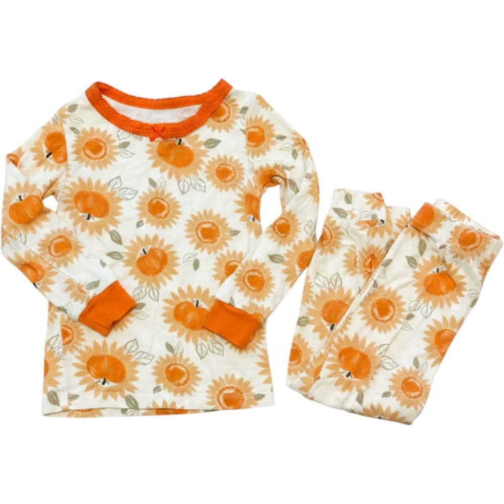Milkberry‎ Pajamas Kids 18M Orange Pumpkin Sunflower Fall Sleepwear Set Snug Fit